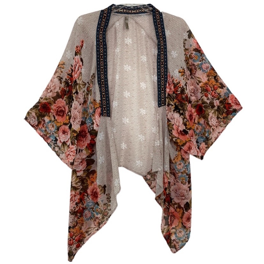 ENTRO floral embroidered waterfall asymmetrical kimono duster cardigan. Small